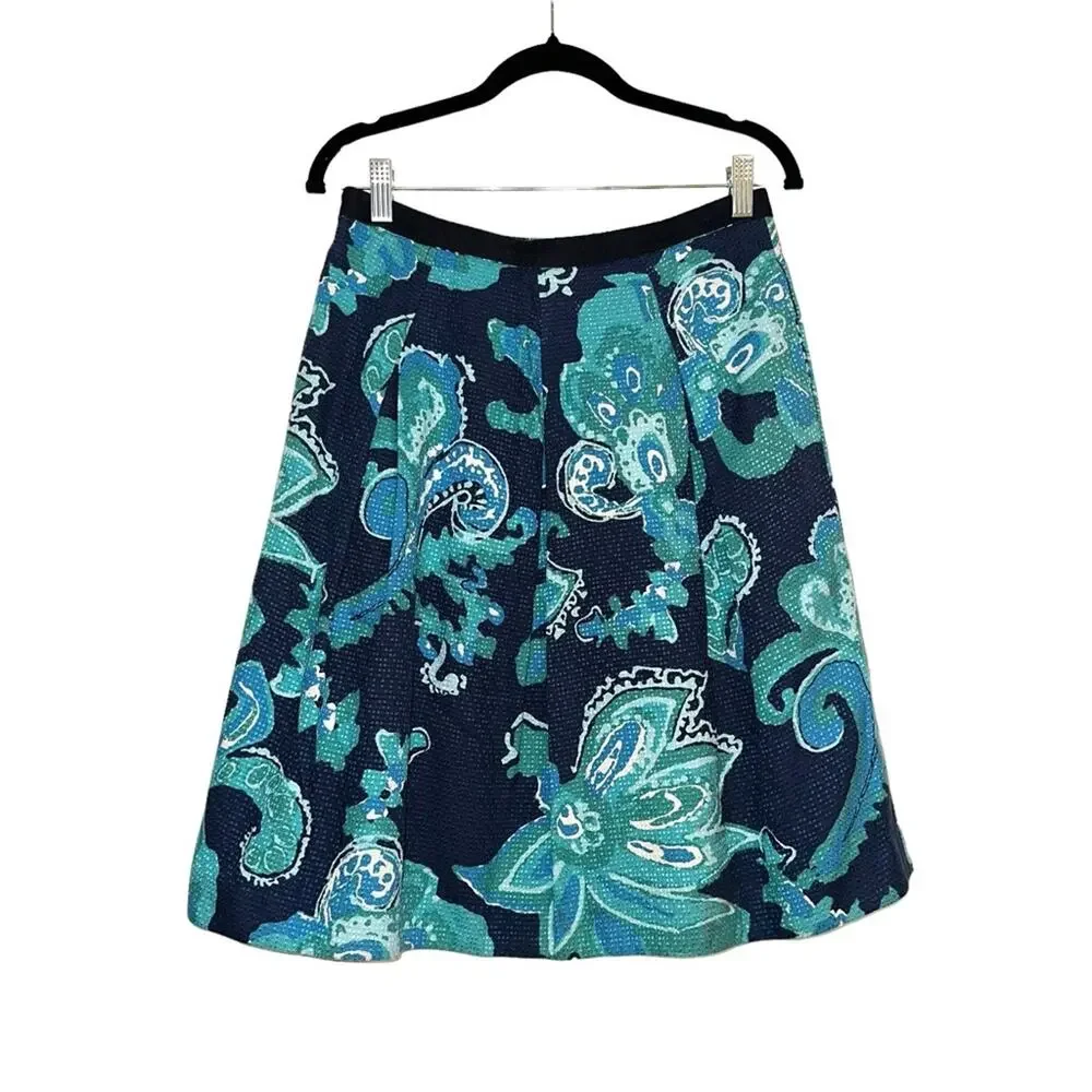 NWT Tory Burch Simone Silk Blend Floral Navy Pleated Skirt in Jelly Blue Rozel 6
